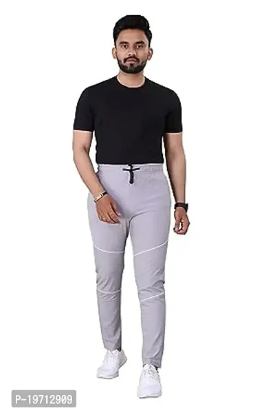 Stylish Grey Polyester Solid Regular Track Pants For Men