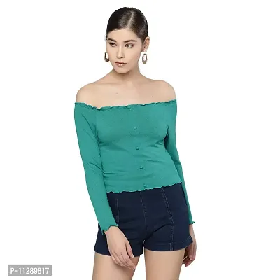 Trend Arrest Women Green Polyester Large Shirt-thumb0
