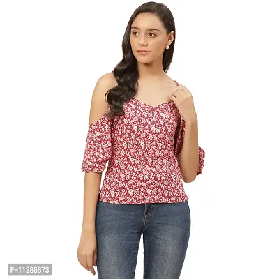 Trend Arrest Women Red Rayon Ditsy Floral Top