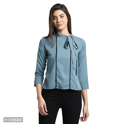 Trend Arrest Women's Plain Regular fit Shirt (T220401XL_Blue XL)-thumb0