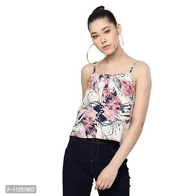 Trend Arrest Women Polyester Off-White Off White Floral Cami Top Medium