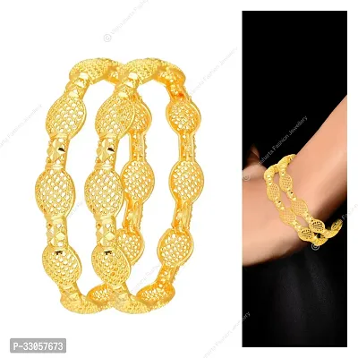 Elegant Golden Alloy Bangles For Women 2Pcs-thumb0