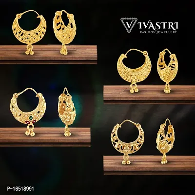 VIVASTRI Golden Alloy  Chandbalis Earrings For Women