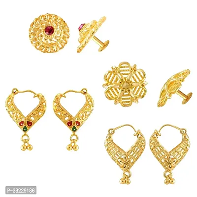 Traditional Golden Alloy Cubic Zirconia Earrings For Women Pair Of 4-thumb0