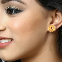 VIVASTRI Golden Alloy Cubic Zirconia Studs Earrings For Women-thumb2