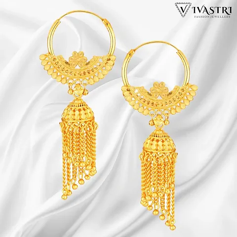 Brass No Gemstone Jhumkas Earrings For Women