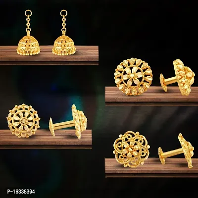 VIVASTRI Golden Alloy  Studs Earrings For Women-thumb0