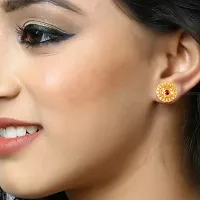 VIVASTRI Golden Alloy Cubic Zirconia Studs Earrings For Women-thumb3