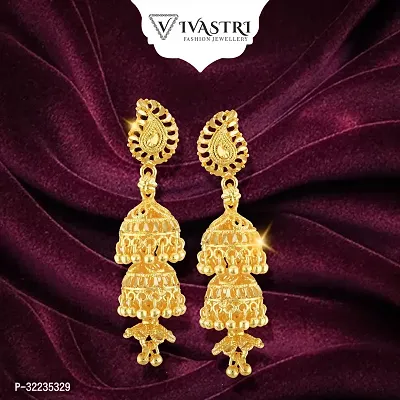 Golden Brass  Jhumkas Earrings For Women-thumb0