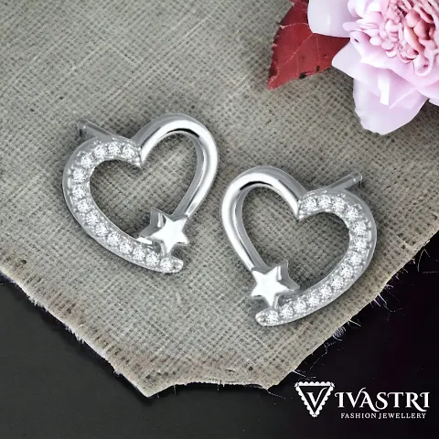 Stylish Silver Brass Cubic Zirconia Studs Earrings For Women