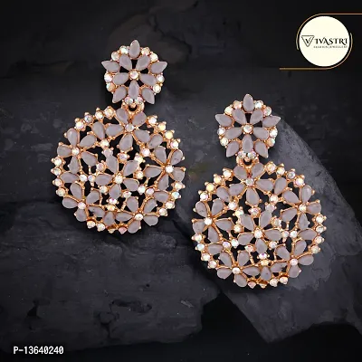 Grey Brass Diamond Chandbalis Earrings For Women