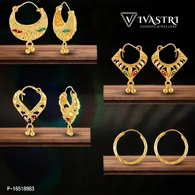 VIVASTRI Golden Alloy  Chandbalis Earrings For Women