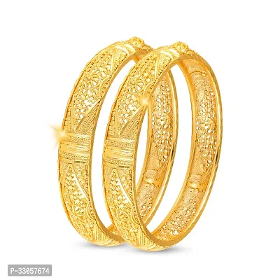 Elegant Golden Alloy Bangles For Women 2Pcs-thumb0