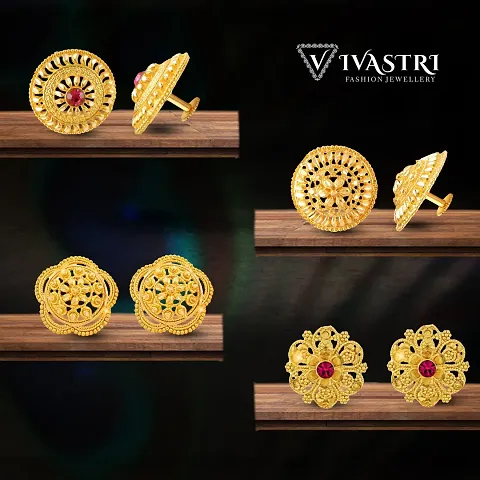 VIVASTRI Alloy Cubic Zirconia Studs Earrings For Women