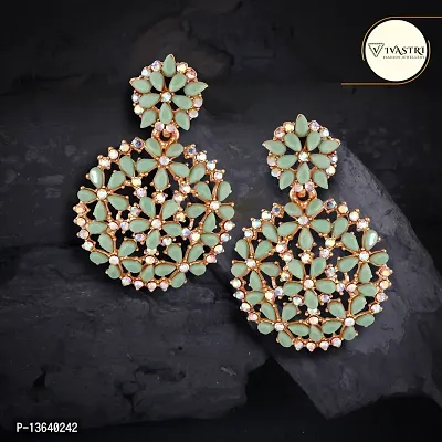 Turquoise Brass Diamond Chandbalis Earrings For Women