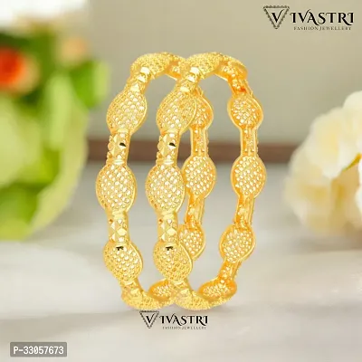 Elegant Golden Alloy Bangles For Women 2Pcs-thumb2