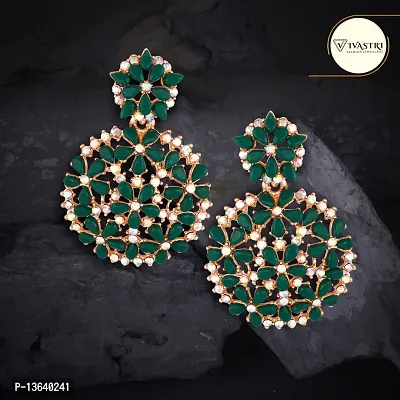 Green Brass Diamond Chandbalis Earrings For Women