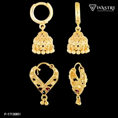 Vivastri Golden Alloy  Jhumkas Earrings For Women-thumb0