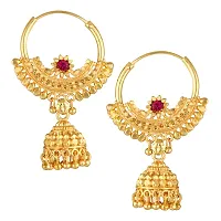 Beige Brass American Diamond Jhumkas Earrings For Women-thumb1