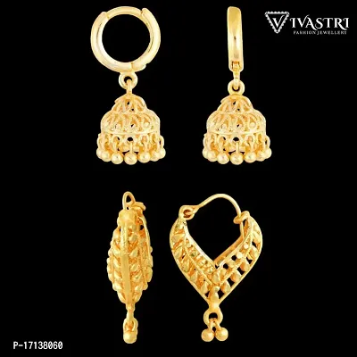 Vivastri Golden Alloy  Jhumkas Earrings For Women