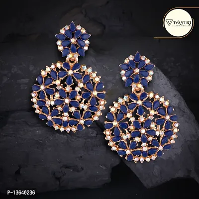 Blue Brass Diamond Chandbalis Earrings For Women