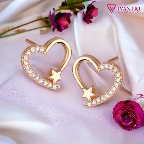 Stylish Gold Brass Cubic Zirconia Studs Earrings For Women