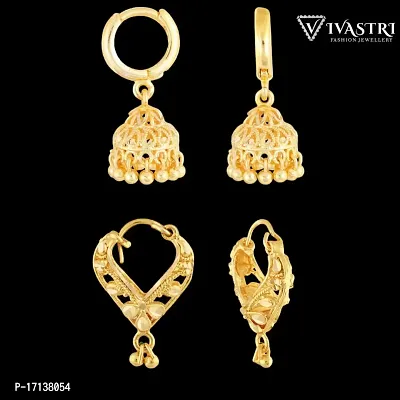 Vivastri Golden Alloy  Jhumkas Earrings For Women