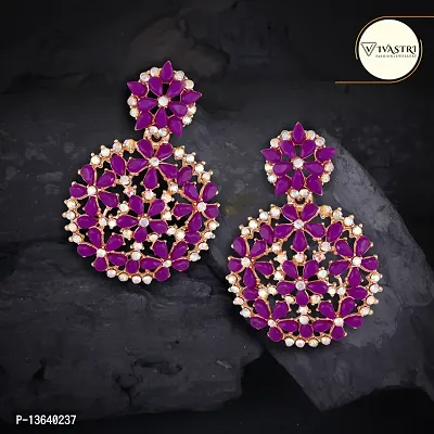 Purple Brass Diamond Chandbalis Earrings For Women