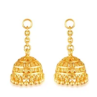 VIVASTRI Golden Alloy Cubic Zirconia Jhumkas Earrings For Women-thumb2