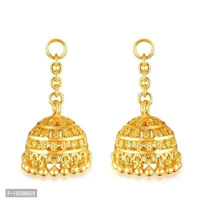 VIVASTRI Golden Alloy Cubic Zirconia Jhumkas Earrings For Women-thumb3