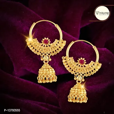 Beige Brass American Diamond Jhumkas Earrings For Women-thumb0