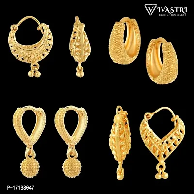 Vivastri Golden Alloy  Chandbalis Earrings For Women