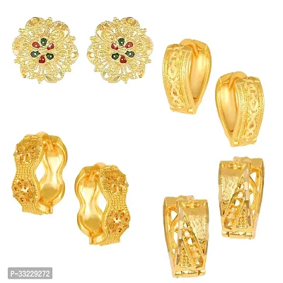 Traditional Golden Alloy Cubic Zirconia Earrings For Women Pair Of 4-thumb0