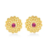 VIVASTRI Golden Alloy Cubic Zirconia Studs Earrings For Women-thumb3