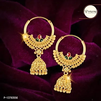 Beige Brass American Diamond Jhumkas Earrings For Women-thumb0