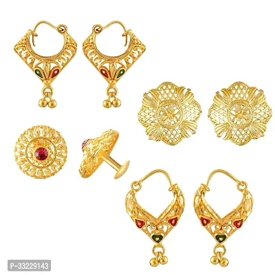 Traditional Golden Alloy Cubic Zirconia Earrings For Women Pair Of 4-thumb0