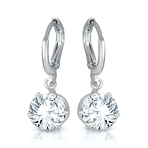 Stylish Silver Brass Cubic Zirconia Studs Earrings For Women