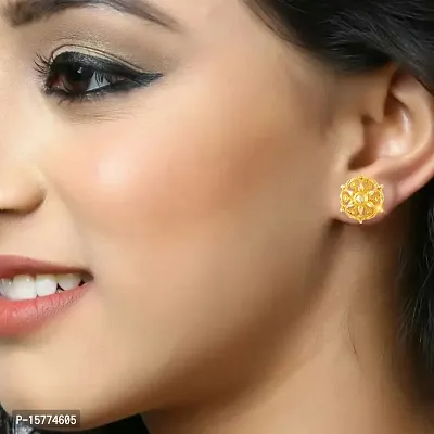 VIVASTRI Golden Alloy  Studs Earrings For Women-thumb2