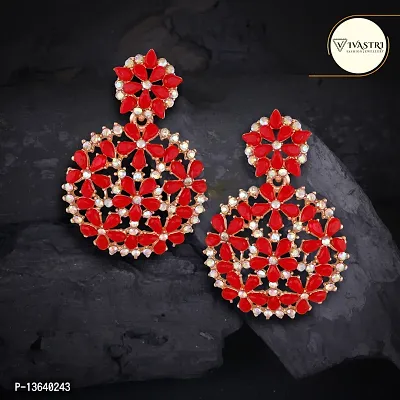 Red Brass Diamond Chandbalis Earrings For Women