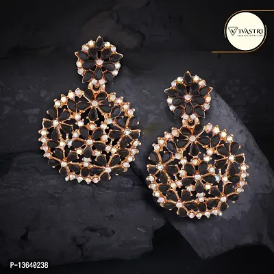 Black Brass Diamond Chandbalis Earrings For Women-thumb0