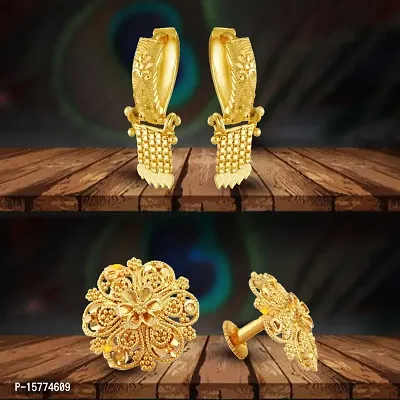 VIVASTRI Golden Alloy  Studs Earrings For Women