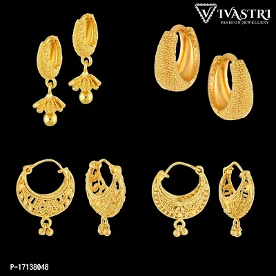 Vivastri Golden Alloy  Chandbalis Earrings For Women