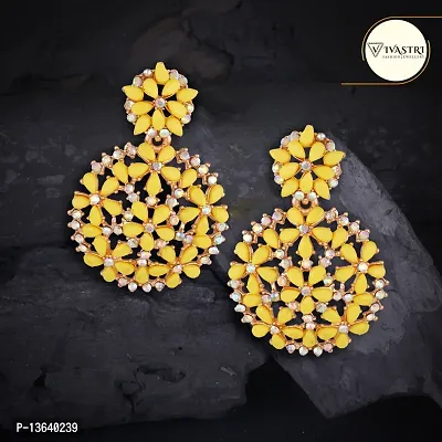 Yellow Brass Diamond Chandbalis Earrings For Women