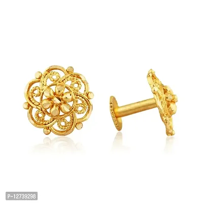 Yellow Gold and Micron Plated Alloy South Screw Back Traditional Round Earring for Women-thumb0