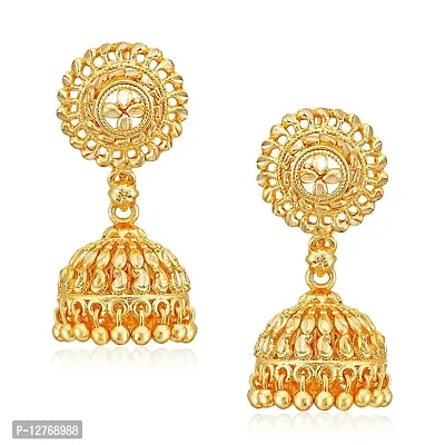 Vivastri Golden Brass Non-Precious Metal Traditional Alloy Gold and Micron Plated Jhumki Earring for Women-thumb0