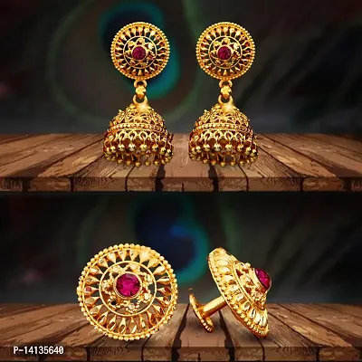 Golden Alloy Cubic Zirconia Jhumkas Earrings For Women-thumb0