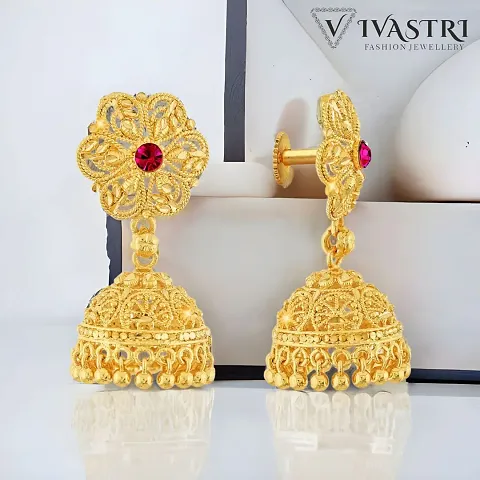 Vivastri's Traditional Evergreen 1gm and Micron Plated Alloy Jhumki Earring for Women and Girls