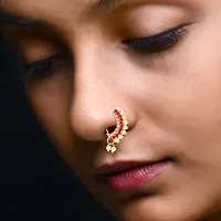 Nath Nathiya Vivastri Bridal Wear Stylish Pearl, American Diamond Studded (CZ) Gold Plated alloy Nathiya, Nose Ring, Nose Pin, Nath, Nose Stud for Women and Girls - (Sales Package- 1 Pcs Nath, Type :-thumb2