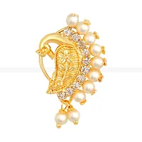 Nath Nathiya Vivastri Bridal Wear Stylish Pearl, American Diamond Studded (CZ) Gold Plated alloy Nathiya, Nose Ring, Nose Pin, Nath, Nose Stud for Women and Girls - (Sales Package- 1 Pcs Nath, Type :-thumb2