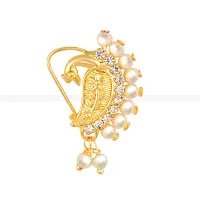 Nath Nathiya Vivastri Bridal Wear Stylish Pearl, American Diamond Studded (CZ) Gold Plated alloy Nathiya, Nose Ring, Nose Pin, Nath, Nose Stud for Women and Girls - (Sales Package- 1 Pcs Nath, Type :-thumb1